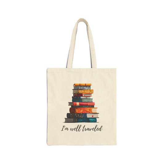 I'm Well Traveled Canvas Tote Bag Literary Gift for Readers and Book Lovers Cotton Bag for Bibliophiles