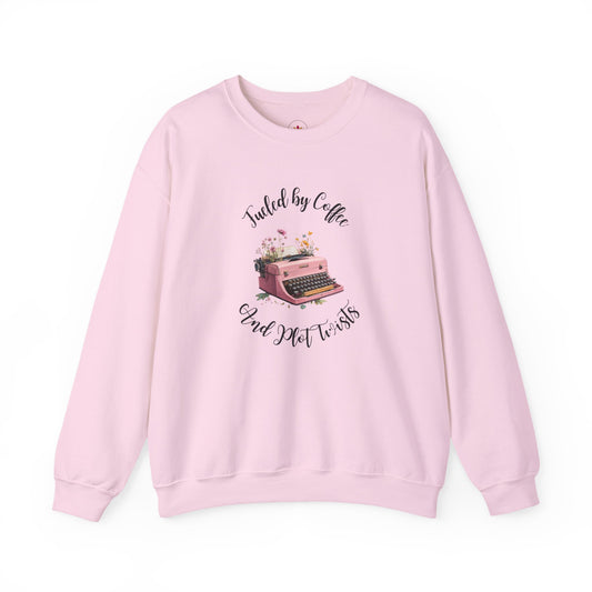 Fueled by Coffee and Plot Twists, Vintage Pink Typewriter | Unisex Crewneck Sweatshirt