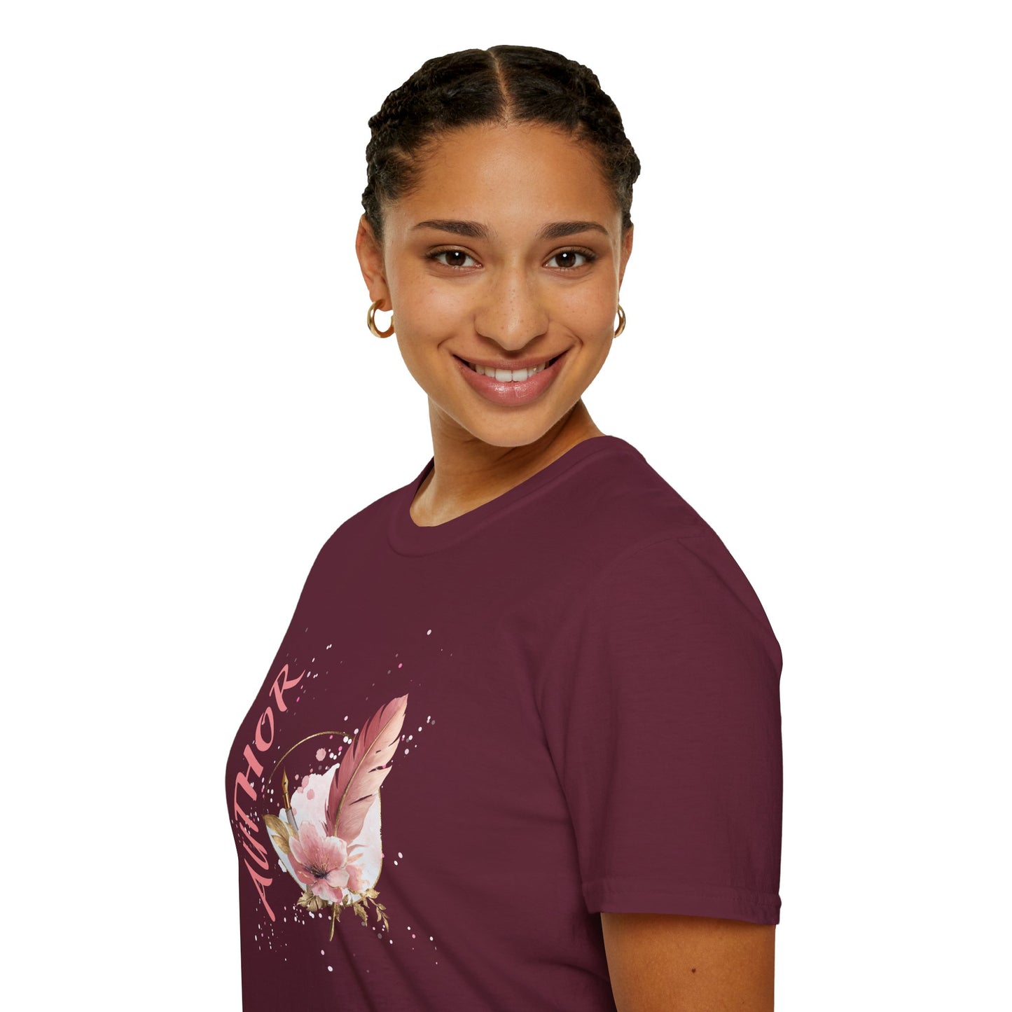 AUTHOR T-Shirt | Feather Quill Floral Tee for Writers and Book Lovers | Pink Aesthetic Shirt for Authors | Gifts for Writers