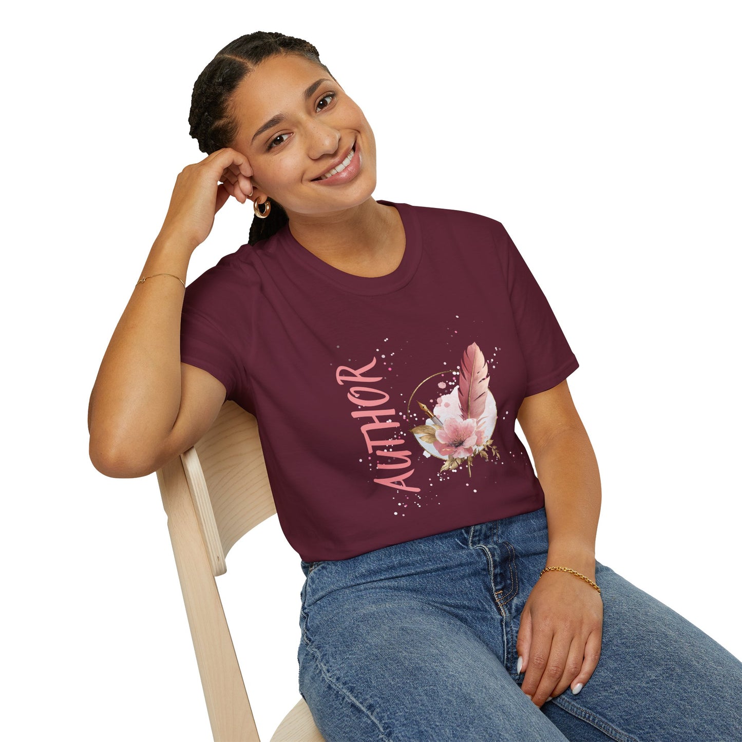 AUTHOR T-Shirt | Feather Quill Floral Tee for Writers and Book Lovers | Pink Aesthetic Shirt for Authors | Gifts for Writers