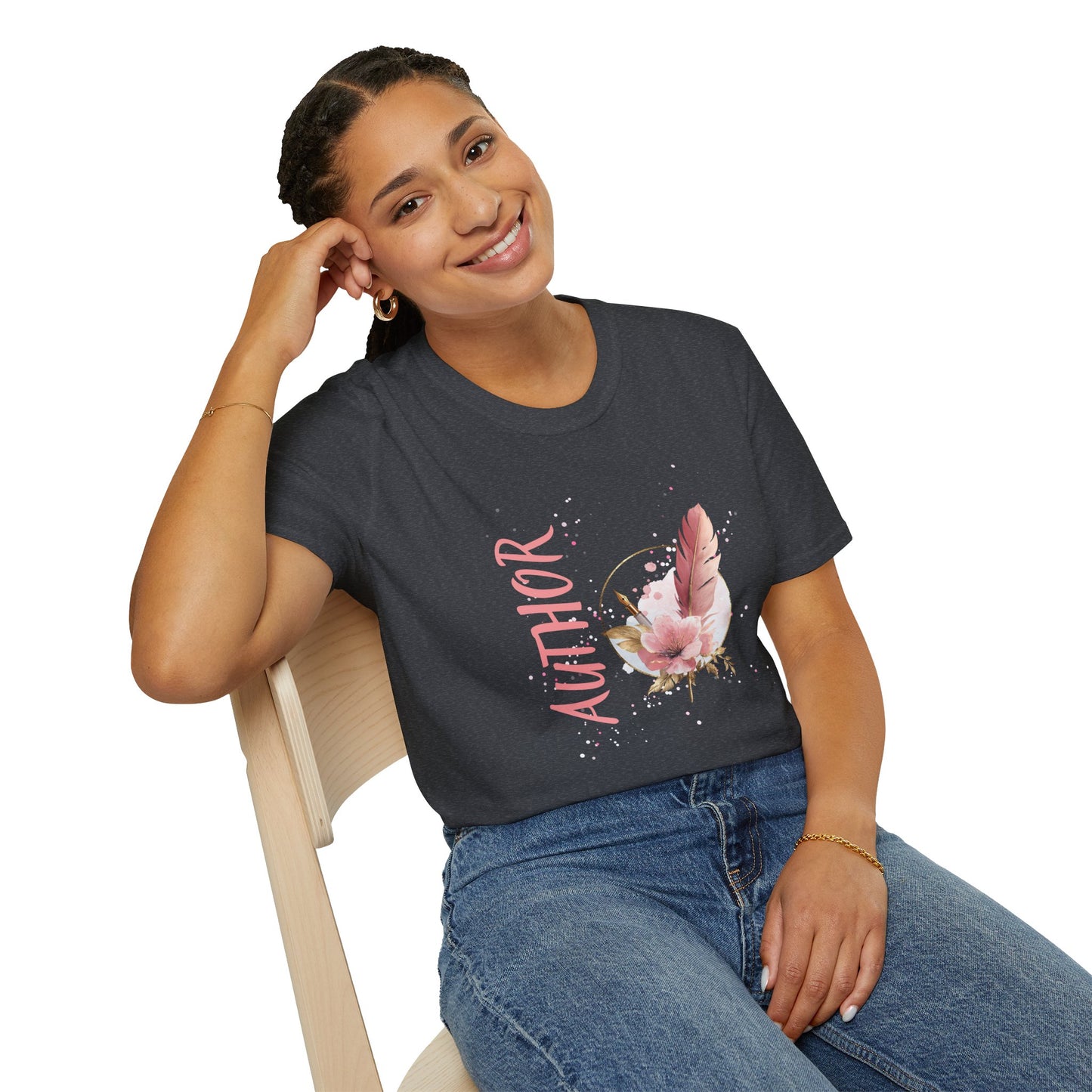 AUTHOR T-Shirt | Feather Quill Floral Tee for Writers and Book Lovers | Pink Aesthetic Shirt for Authors | Gifts for Writers
