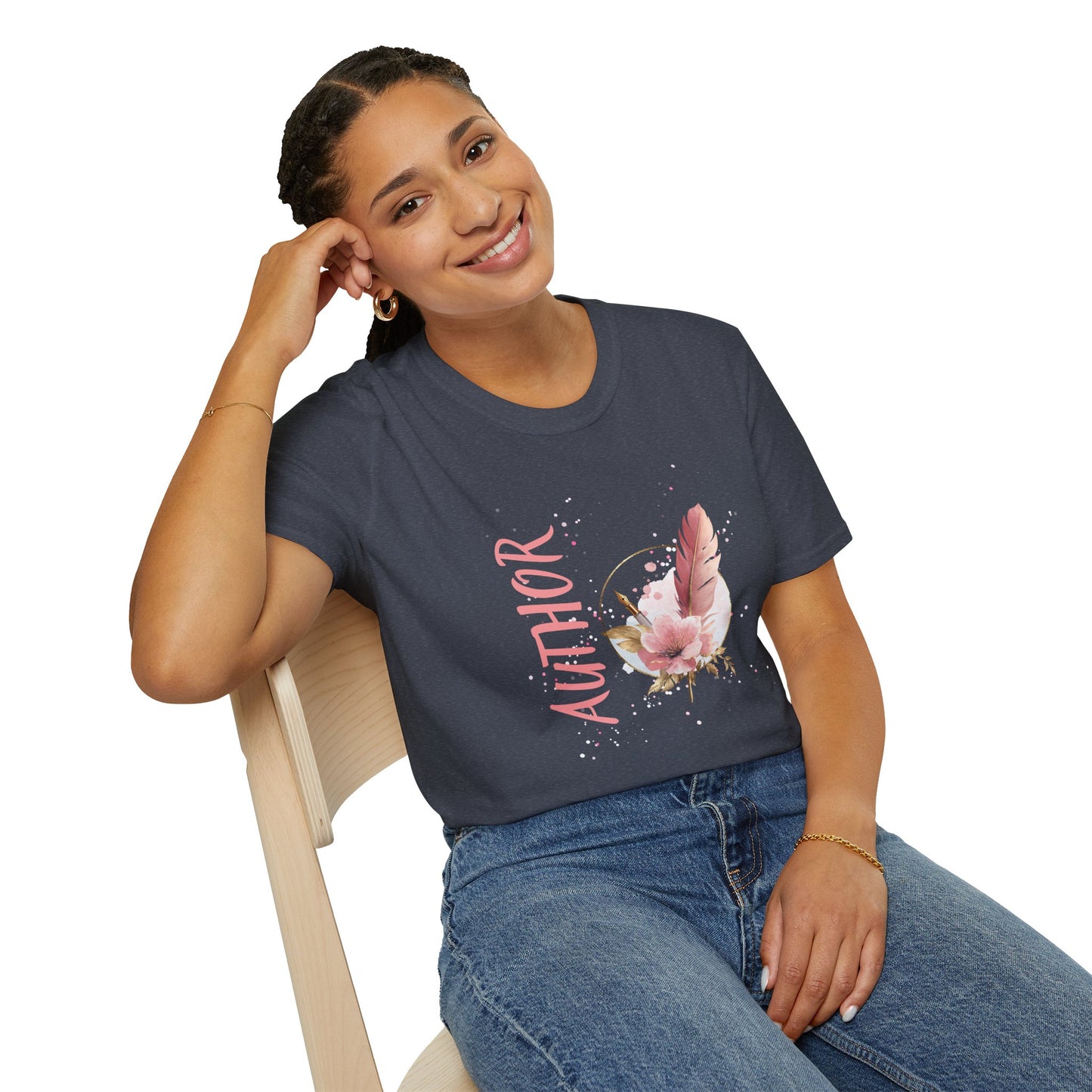 AUTHOR T-Shirt | Feather Quill Floral Tee for Writers and Book Lovers | Pink Aesthetic Shirt for Authors | Gifts for Writers
