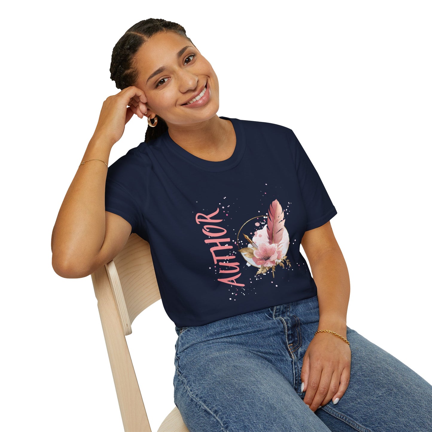 AUTHOR T-Shirt | Feather Quill Floral Tee for Writers and Book Lovers | Pink Aesthetic Shirt for Authors | Gifts for Writers