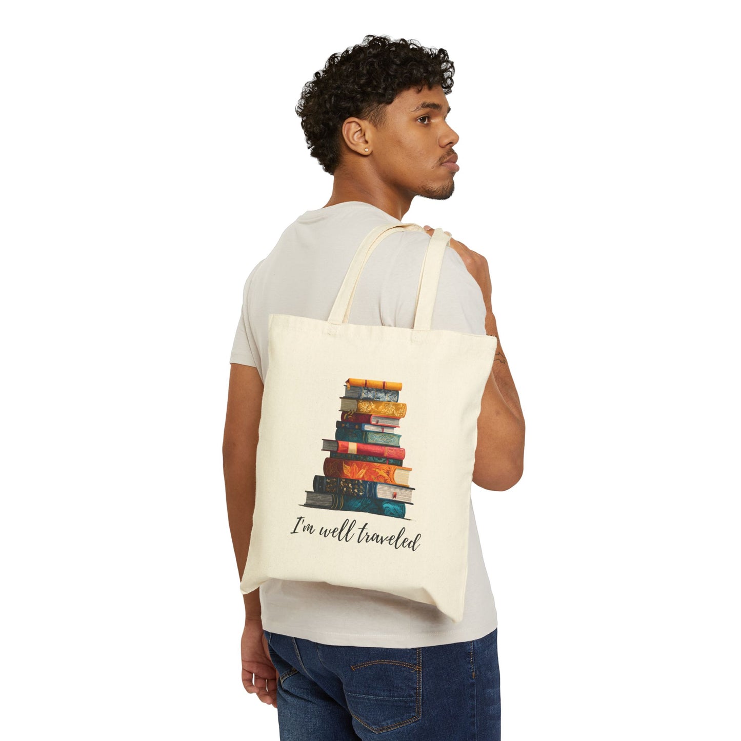I'm Well Traveled Canvas Tote Bag Literary Gift for Readers and Book Lovers Cotton Bag for Bibliophiles