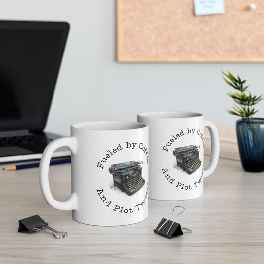 Fueled by Coffee and Plot Twists, Vintage Typewriter | Ceramic Mug, (11oz)