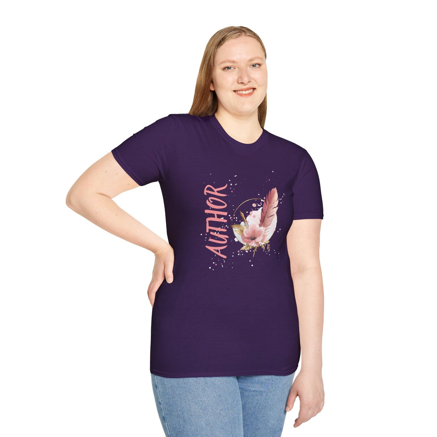 AUTHOR T-Shirt | Feather Quill Floral Tee for Writers and Book Lovers | Pink Aesthetic Shirt for Authors | Gifts for Writers