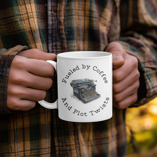 Fueled by Coffee and Plot Twists, Vintage Typewriter | Ceramic Mug, (11oz)
