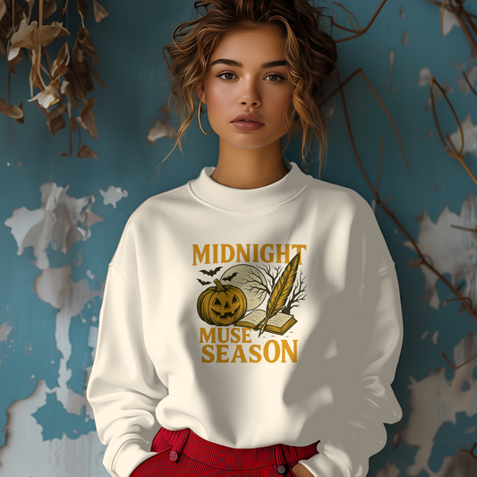 Midnight Muse Season | Halloween Themed Sweatshirt for Writers | Unisex Crewneck