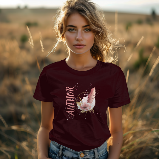 AUTHOR T-Shirt | Feather Quill Floral Tee for Writers and Book Lovers | Pink Aesthetic Shirt for Authors | Gifts for Writers
