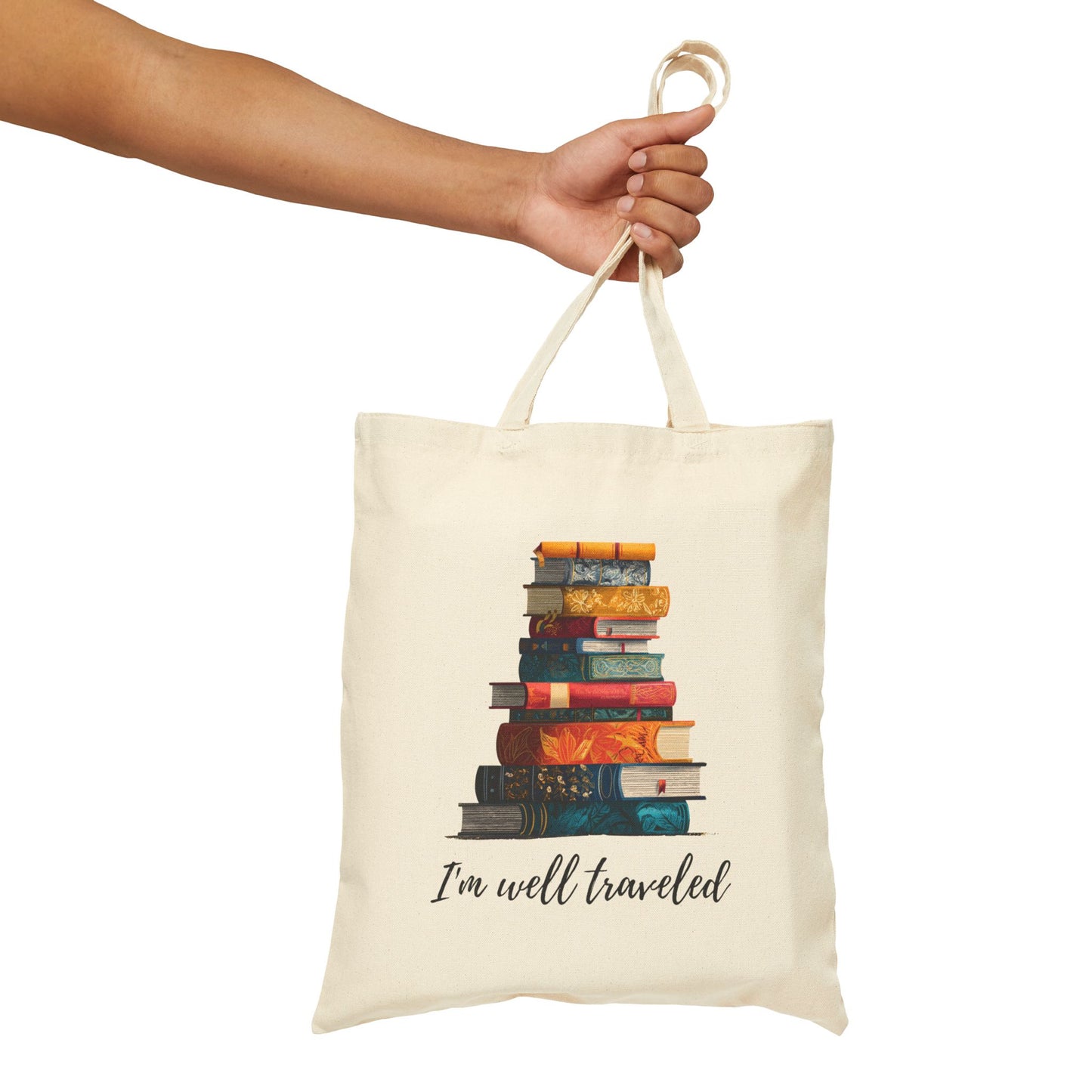 I'm Well Traveled Canvas Tote Bag Literary Gift for Readers and Book Lovers Cotton Bag for Bibliophiles