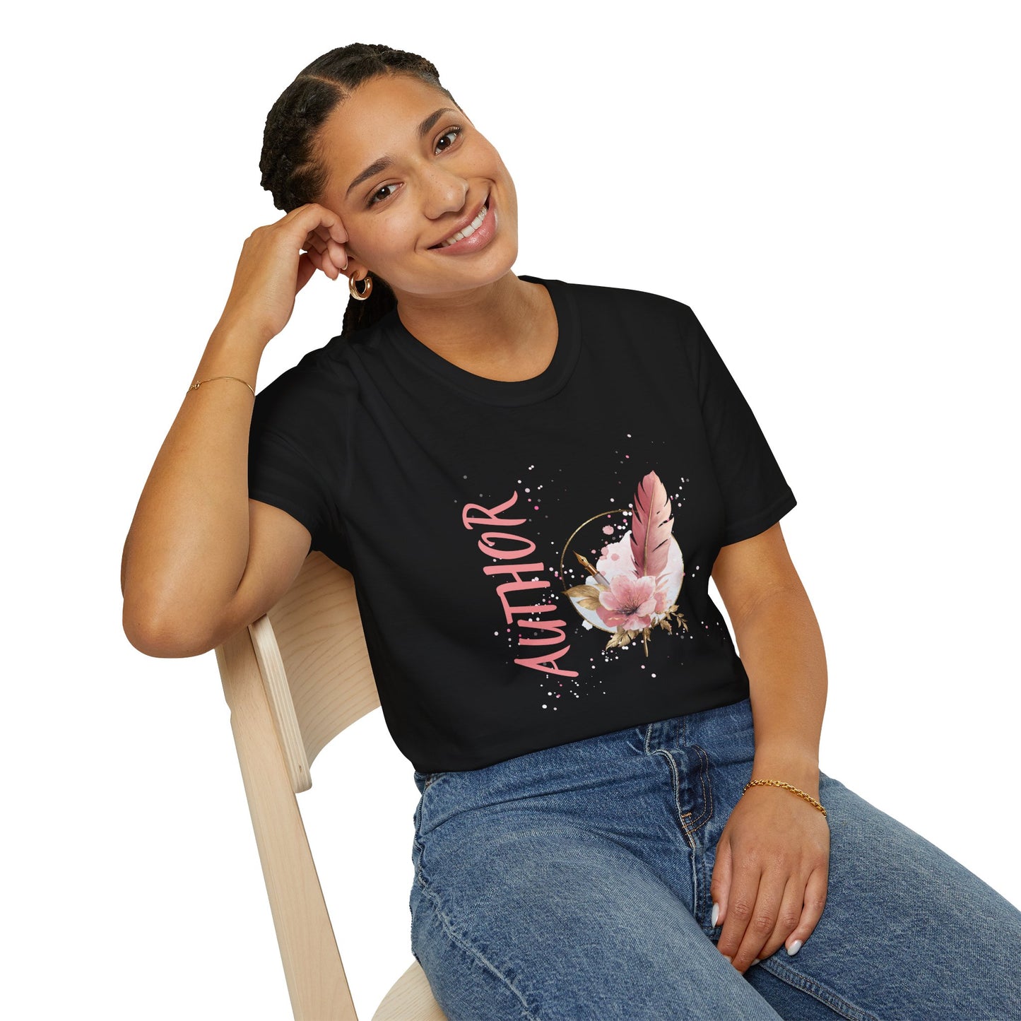 AUTHOR T-Shirt | Feather Quill Floral Tee for Writers and Book Lovers | Pink Aesthetic Shirt for Authors | Gifts for Writers