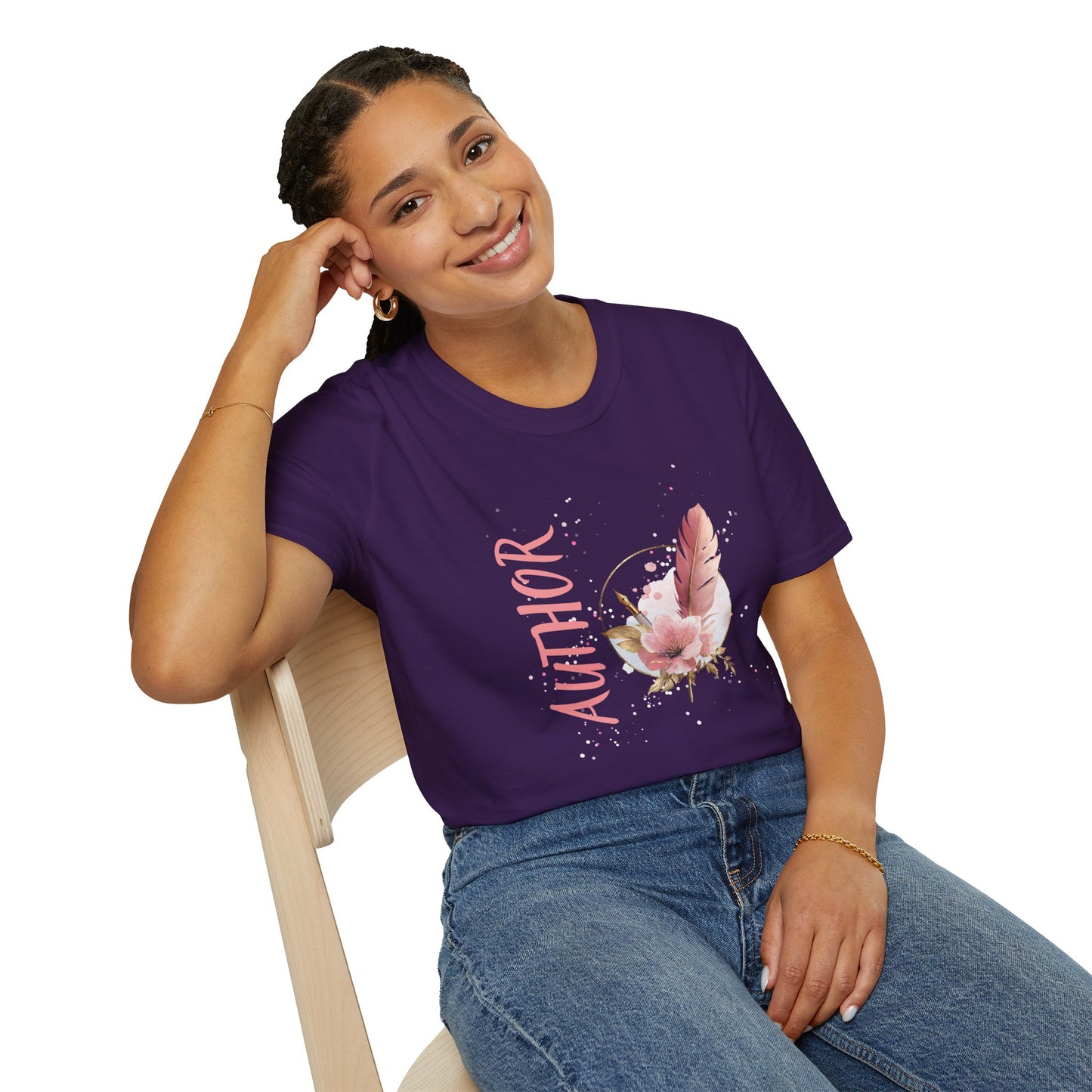 AUTHOR T-Shirt | Feather Quill Floral Tee for Writers and Book Lovers | Pink Aesthetic Shirt for Authors | Gifts for Writers