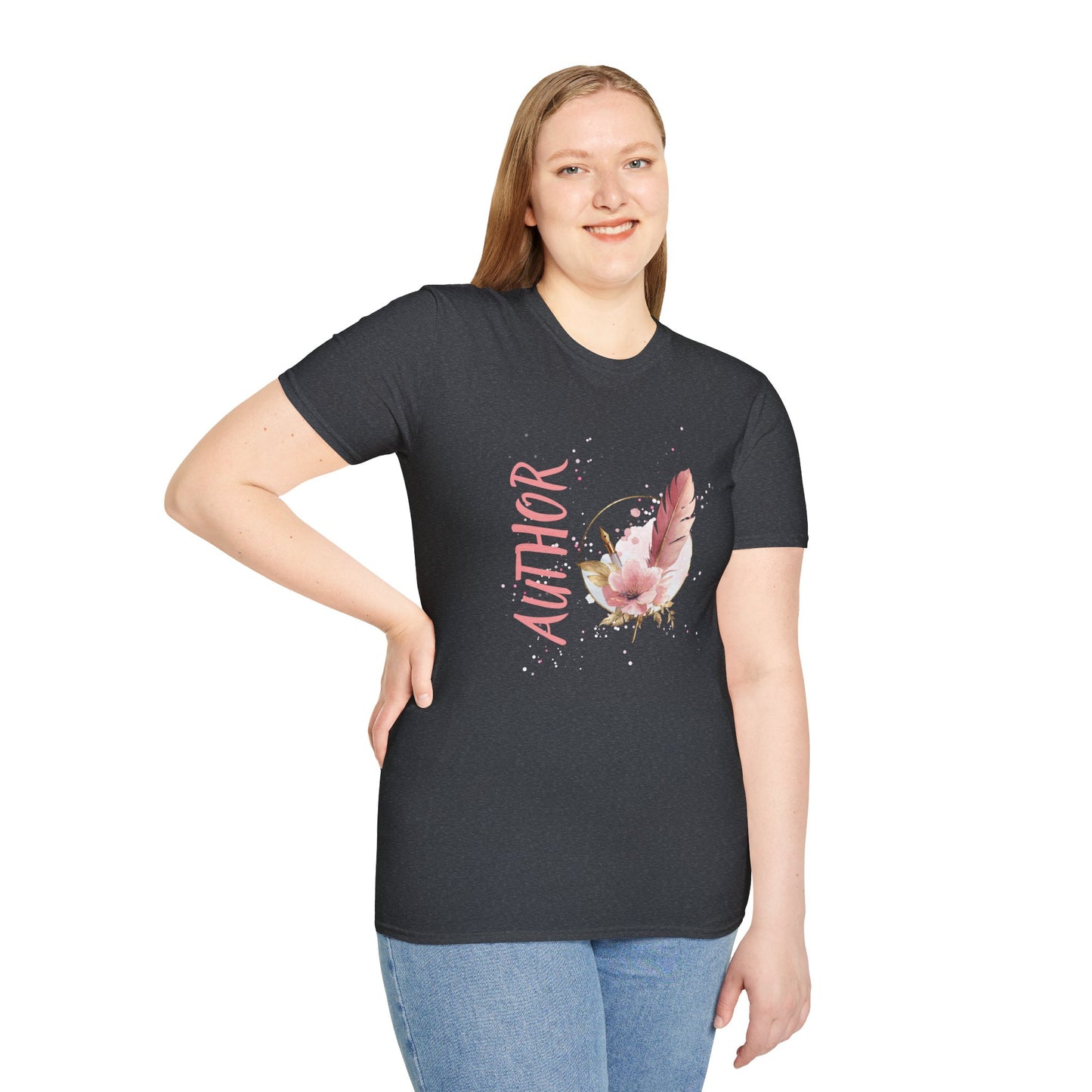 AUTHOR T-Shirt | Feather Quill Floral Tee for Writers and Book Lovers | Pink Aesthetic Shirt for Authors | Gifts for Writers