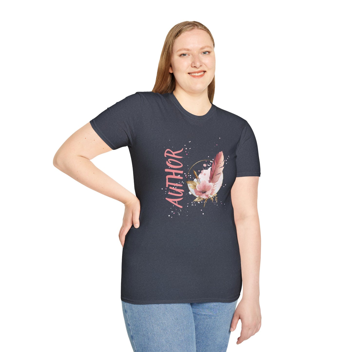 AUTHOR T-Shirt | Feather Quill Floral Tee for Writers and Book Lovers | Pink Aesthetic Shirt for Authors | Gifts for Writers